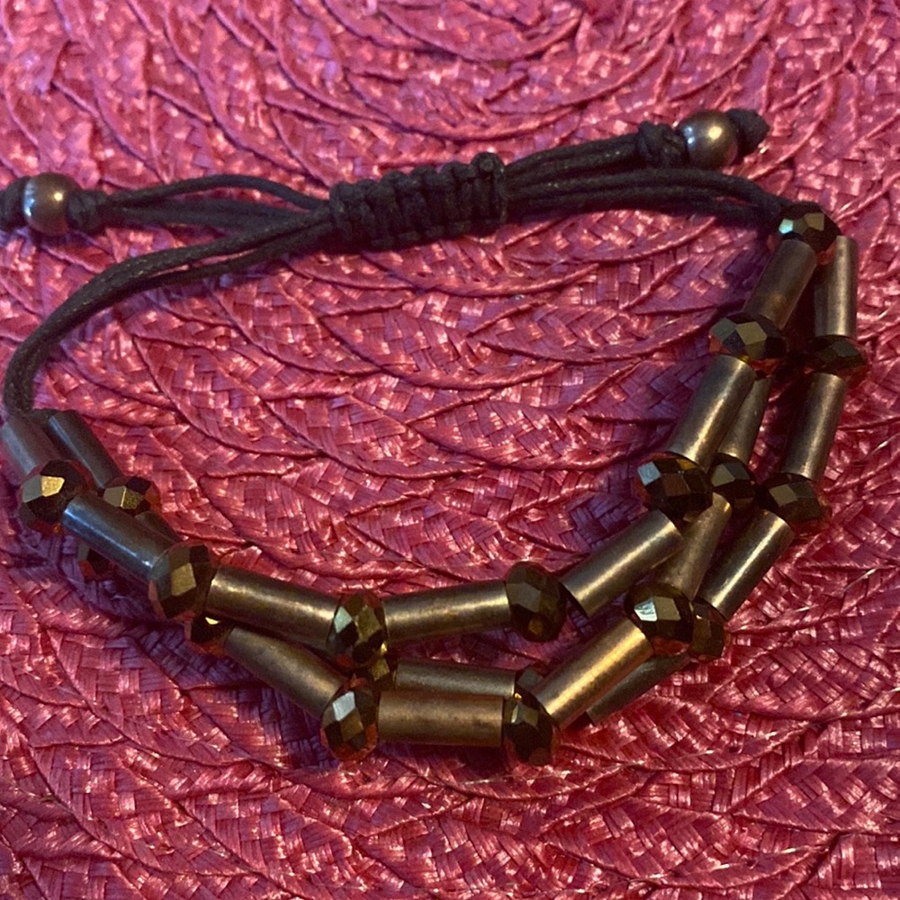 3 layer bronze beaded drawstring chorded bracelet or anklet